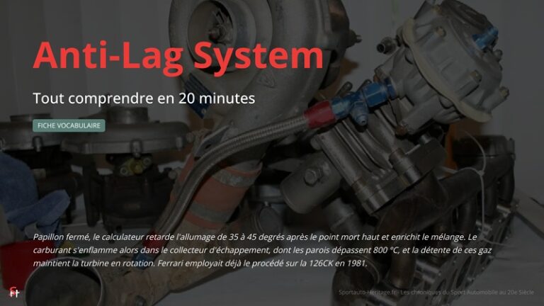 Papillon fermé, le calculateur retarde l'allumage de 35 à 45 degrés après le point mort haut et enrichit le mélange. Le carburant s'enflamme alors dans le collecteur d'échappement, dont les parois dépassent 800 °C, et la détente de ces gaz maintient la turbine en rotation. Ferrari employait déjà le procédé sur la 126CK en 1981.